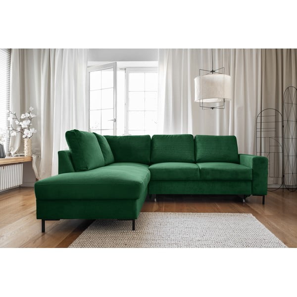 Iš kordinio velveto sulankstoma kampinė sofa tamsiai žalios spalvos (su kairiuoju kampu) Lofty Lilly – Miuform-image-1