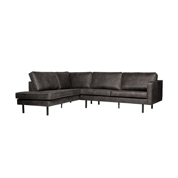Juodos spalvos iš dirbtinės odos kampinė sofa (su kairiuoju kampu/„L“ formos) Rodeo – WOOOD-image-1