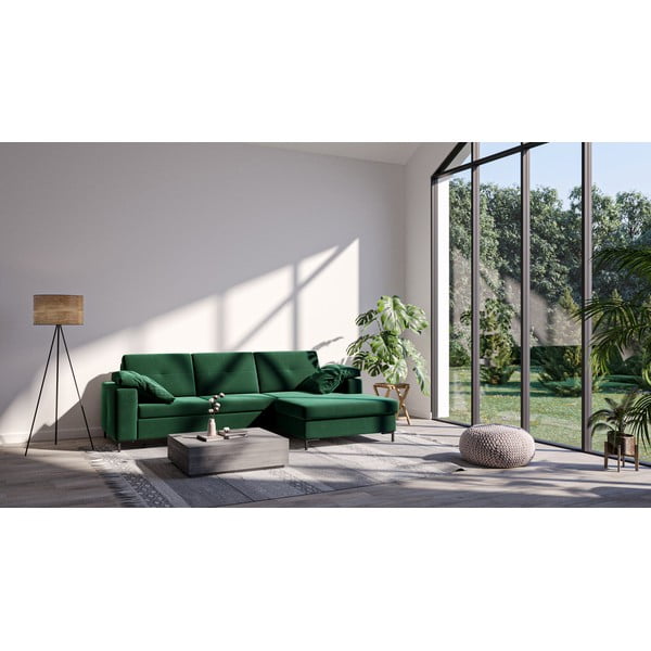 Tamsiai žalia aksominė sofa Ghado Moor, dešinysis kampas-image-3