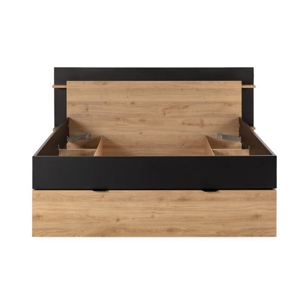 Dvigulė lova juodos spalvos/natūralios spalvos iš ąžuolo su sandėliavimo vieta be grotelių 160x200 cm Albo – Marckeric-image-3