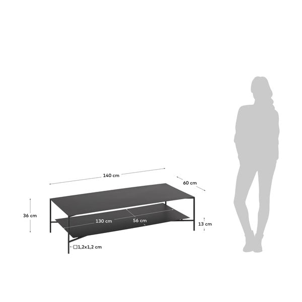 Iš plieno kavos staliukas juodos spalvos 60x140 cm Azisi – Kave Home-image-4