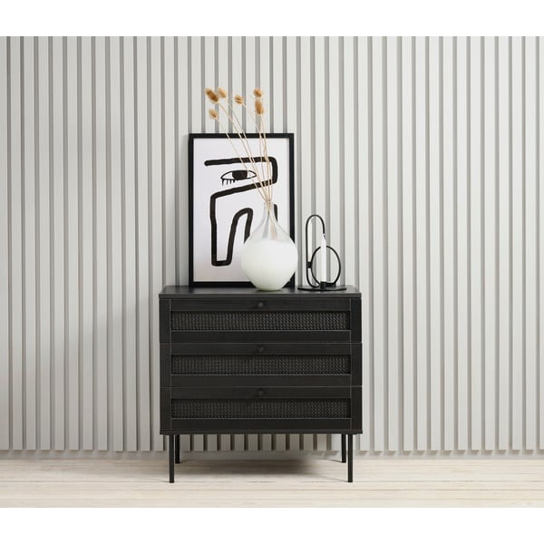 Juoda žema ąžuolinė komoda 80x75 cm Pensacola - Unique Furniture-image-1