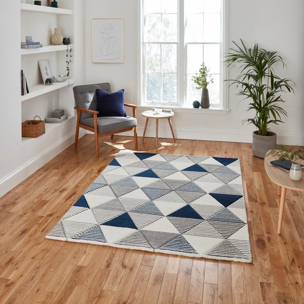 Mėlynos ir pilkos spalvos kilimas Think Rugs Brooklyn Geo, 160 x 220 cm-image-1