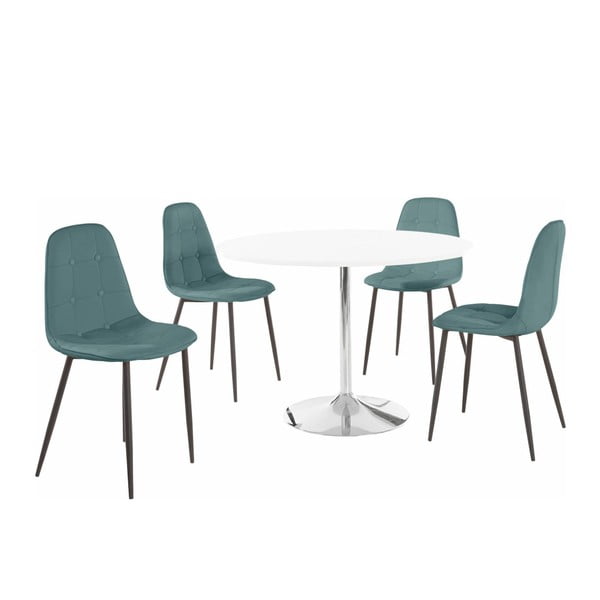 Støraa Terri apvalus valgomojo stalas ir 4 turkio spalvos kėdės