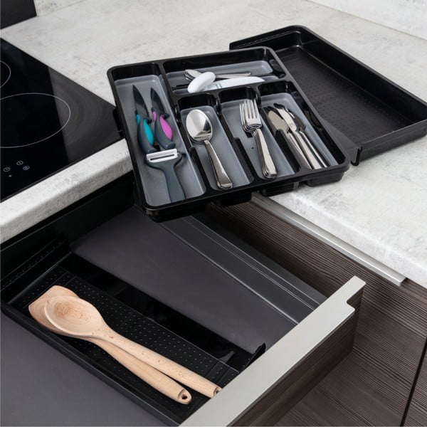 Juodos ir pilkos spalvos išplečiama plastikinė indauja stalčiui 41,5 x 35 cm - Addis-image-2