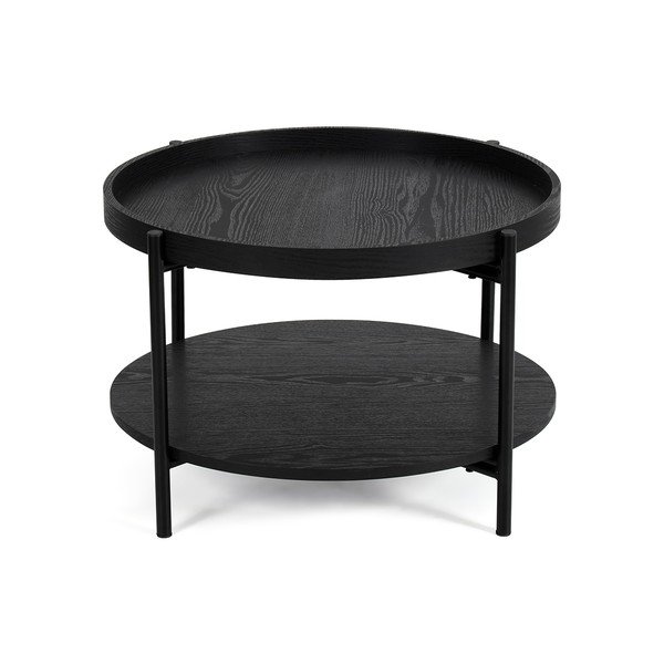 Juodos spalvos apvalios formos kavos staliukas iš ąžuolo ø 64 cm Hagen – Bonami Essentials-image-2