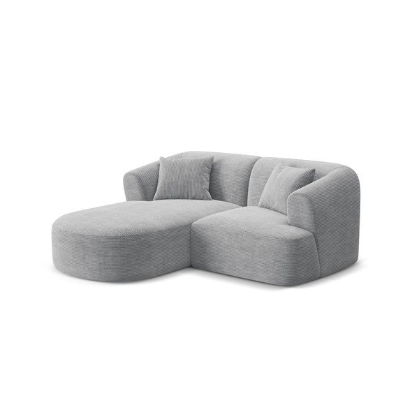 Šviesiai pilkos spalvos kampinė sofa iš kordinio velveto (su kairiuoju kampu/su gultu) Campi – Cosmopolitan Design-image-1