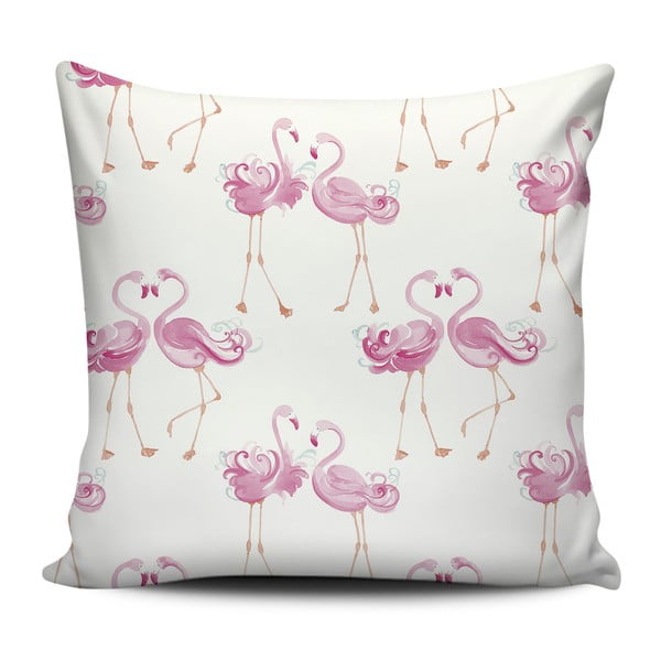 Rožinės ir baltos spalvos pagalvėlė Home de Bleu Love Flamingos, 43 x 43 cm