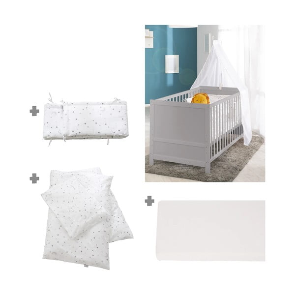 Vaikiška lovelė su baldakimu šviesiai pilkos spalvos 70x140 cm Sternenzauber – Roba-image-3