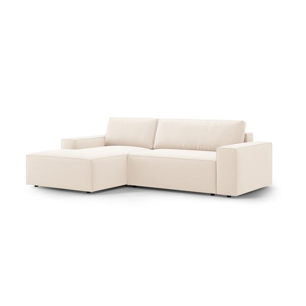 Iš velveto sulankstoma/su sandėliavimo vieta kampinė sofa smėlio spalvos (su kairiuoju kampu/su gultu) Jodie – Micadoni -image-3