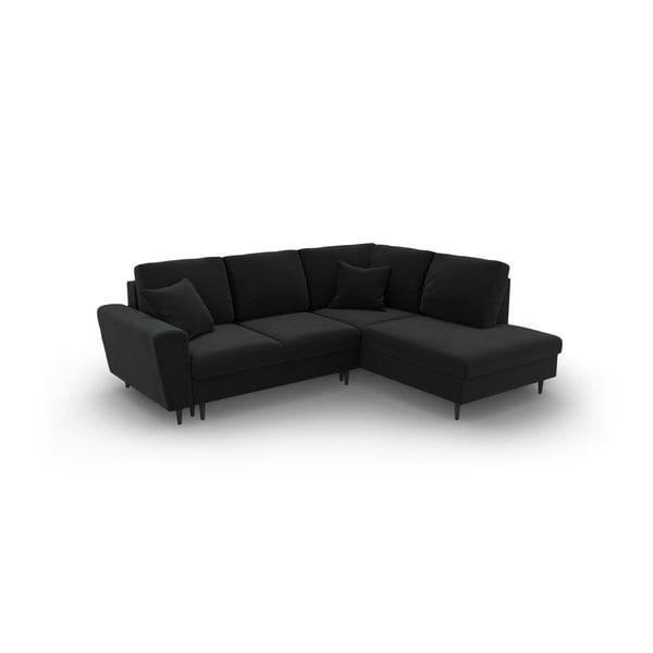 Juodos spalvos iš velveto sulankstoma/su sandėliavimo vieta kampinė sofa (su dešiniuoju kampu/„L“ formos) Kyoto – Cosmopolitan Design-image-2