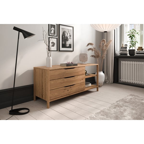 Iš ąžuolo masyvo žema šoninė spintelė natūralios spalvos 140x64 cm Twig – The Beds-image-3