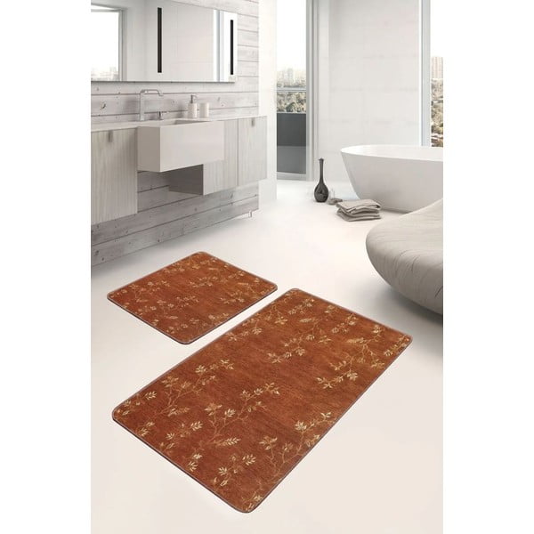 Rudos spalvos iš velveto vonios kilimėliai 2 vnt. 60x100 cm – Mila Home-image-4