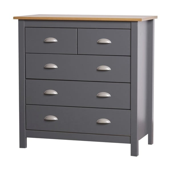 Antracito pilkos spalvos pušies masyvo komoda su 5 stalčiais "Marckeric Jade-image-2
