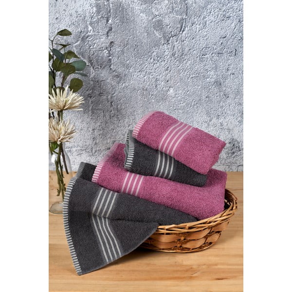 Rožinės spalvos/antracito spalvos iš medvilnės vonios rankšluosčių rinkiniai 4 vnt. – Mila Home