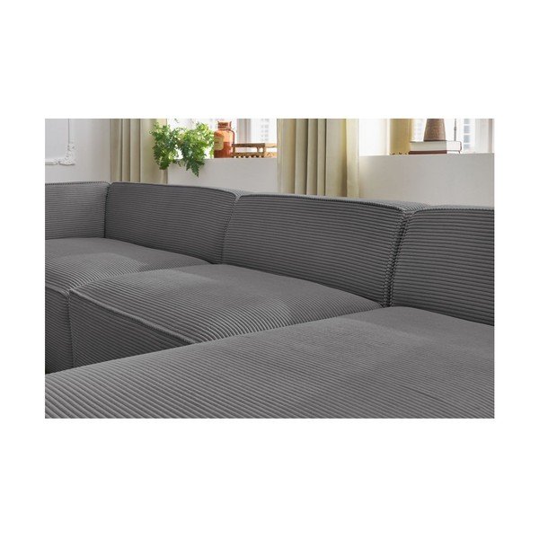 Tamsiai pilkos spalvos iš kordinio velveto modulinė kampinė sofa (su kairiuoju kampu/„U“ formos) Megeve – Bobochic Paris-image-4