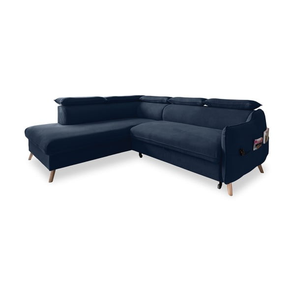 Sulankstoma kampinė sofa iš velveto tamsiai mėlynos spalvos (su kairiuoju kampu) Sweet Harmony – Miuform