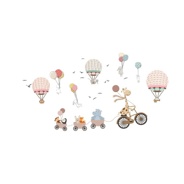 Vaikiškas sienų lipdukas Ambiance Animals and Hot Air Balloons in the Clouds, 90 x 60 cm