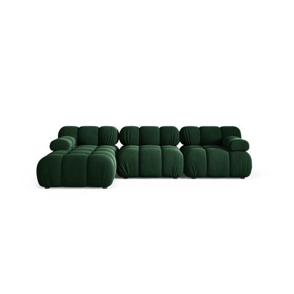 Tamsiai žalios spalvos modulinė kampinė sofa iš velveto (su kairiuoju kampu/su gultu) – Micadoni 