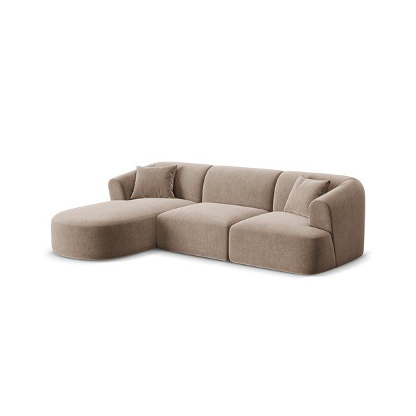 Šviesiai rudos spalvos kampinė sofa iš velveto (su kairiuoju kampu/su gultu) Campi – Cosmopolitan Design-image-2