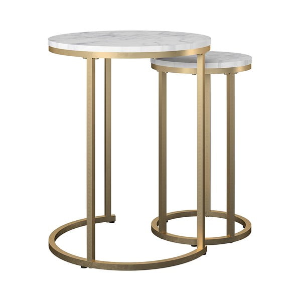 Baltos spalvos/auksinės spalvos apvalios formos kavos staliukai 2 vnt. su marmuro dekoru ø 45 cm Amelia – CosmoLiving by Cosmopolitan-image-1