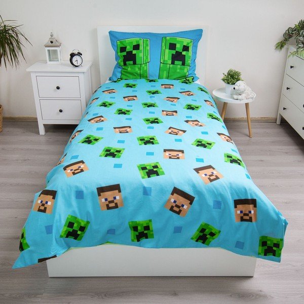 Iš medvilnės viengulė vaikiška patalynė su žėrinčiu efektu 140x200 cm Minecraft "Jungle Fight" – Jerry Fabrics-image-2
