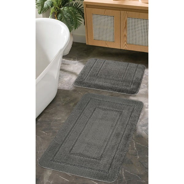 Antracito spalvos vonios kilimėliai 2 vnt. 50x80 cm Cerceve – Foutastic-image-1
