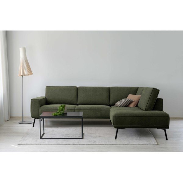 Tamsiai žalios spalvos kampinė sofa iš šenilinio audinio (su dešiniuoju kampu/„L“ formos) Amsterdam – Scandic-image-1
