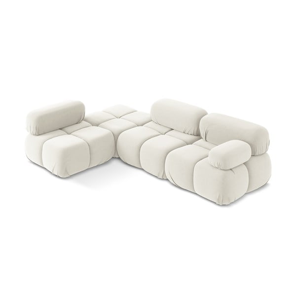 Baltos spalvos iš velveto modulinė kampinė sofa (su kairiuoju kampu) Lokua – Makamii-image-2
