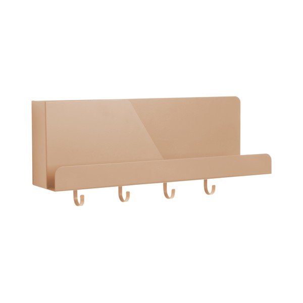 Smėlio rudos spalvos metalinis sieninis organizatorius su kabliukais "Leitmotiv Perky", 46 cm ilgio