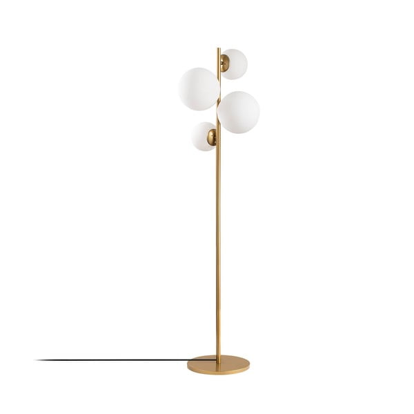 Baltos spalvos/žalvario spalvos pastatomas šviestuvas (aukštis 162 cm) su stiklo gaubtu Fazli – Opviq lights