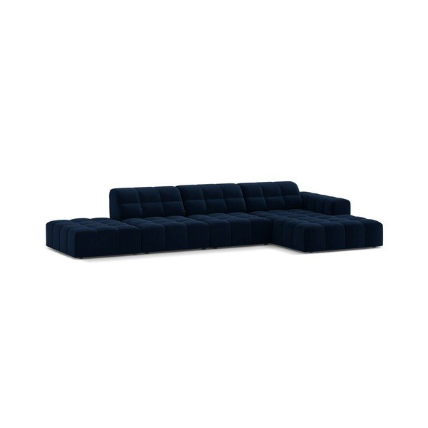 Tamsiai mėlynos spalvos kampinė sofa iš velveto (su dešiniuoju kampu/su gultu) Chicago – Cosmopolitan Design-image-1