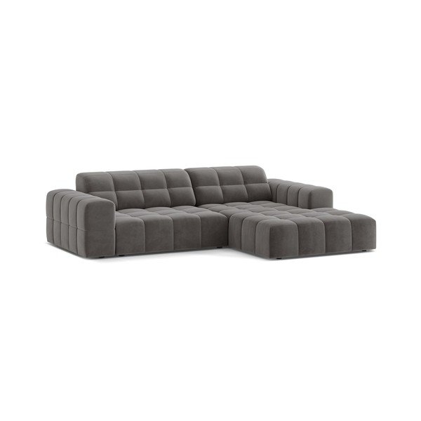 Pilkos spalvos kampinė sofa iš velveto (su dešiniuoju kampu/su gultu) Chicago – Cosmopolitan Design-image-1