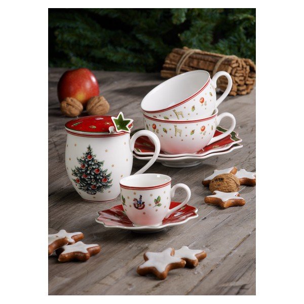 Raudonai baltas porcelianinis puodelis su lėkštele Villeroy & Boch, 0,3 l-image-2