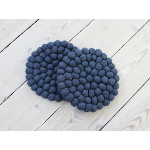Tamsiai mėlynas padėkliukas iš vilnos kamuoliukų Wooldot Ball Coaster, ⌀ 20 cm