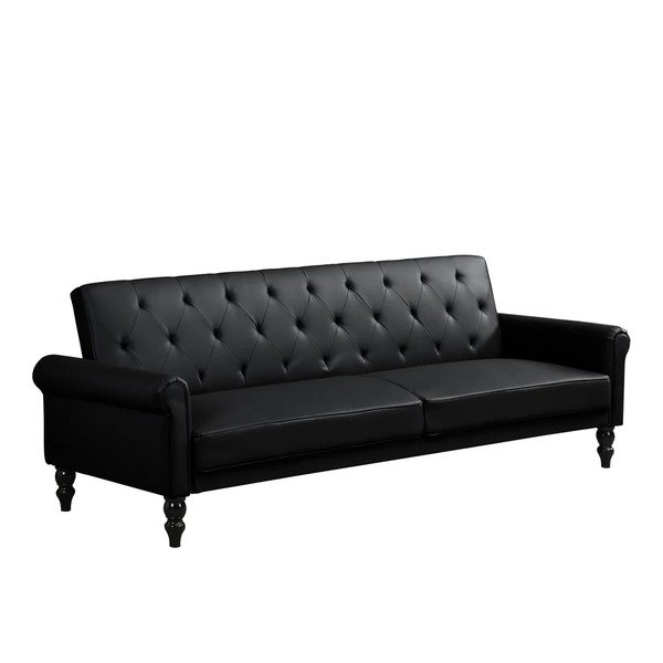 Juodos spalvos reguliuojama/sulankstoma sofa iš dirbtinės odos 222 cm Tyne – Støraa-image-2