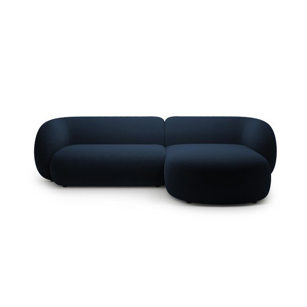 Mėlynos spalvos kampinė sofa iš velveto (su dešiniuoju kampu/su gultu) Kate – Micadoni 