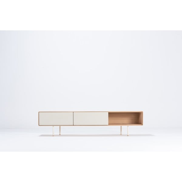 Iš ąžuolo masyvo TV spintelė baltos spalvos/natūralios spalvos 200x48 cm Fina – Gazzda-image-2