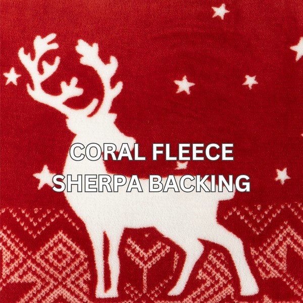 Raudona iš sherpa vilnos antklodė ir pledas su Kalėdų motyvu 130x150 cm – Tiseco Home Studio-image-4