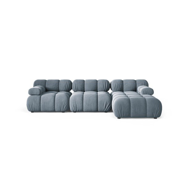 Pilkos spalvos modulinė kampinė sofa iš velveto (su dešiniuoju kampu/su gultu) – Micadoni 