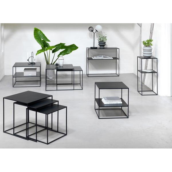 Iš metalo kavos staliukai juodos spalvos 3 vnt. 50x50 cm Pebble – Unique Furniture-image-4