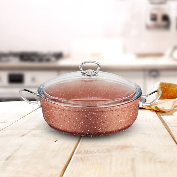 Rožinis aliuminio puodas su dangčiu Güral Porselen Classic, ø 26 cm-image-1