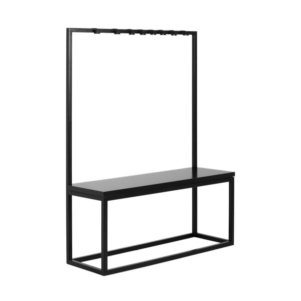 Juodos spalvos drabužių kabykla su juodu suoliuku CustomForm Next, plotis 120 cm