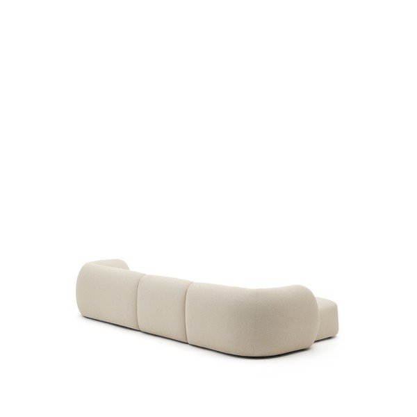 Kreminės spalvos iš šenilinio audinio kampinė sofa (su kairiuoju kampu/su gultu) Martina – Kave Home-image-4