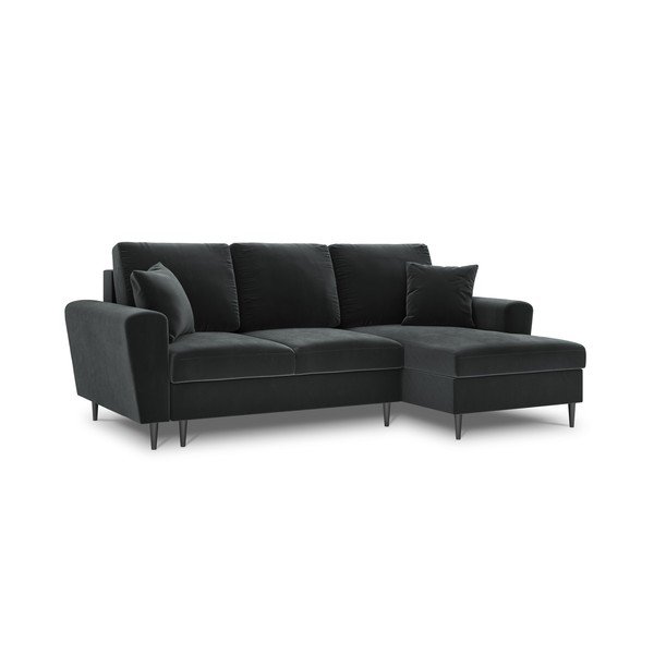 Tamsiai pilkos spalvos iš velveto sulankstoma/su sandėliavimo vieta kampinė sofa (su dešiniuoju kampu/su gultu) Kyoto – Cosmopolitan Design-image-4