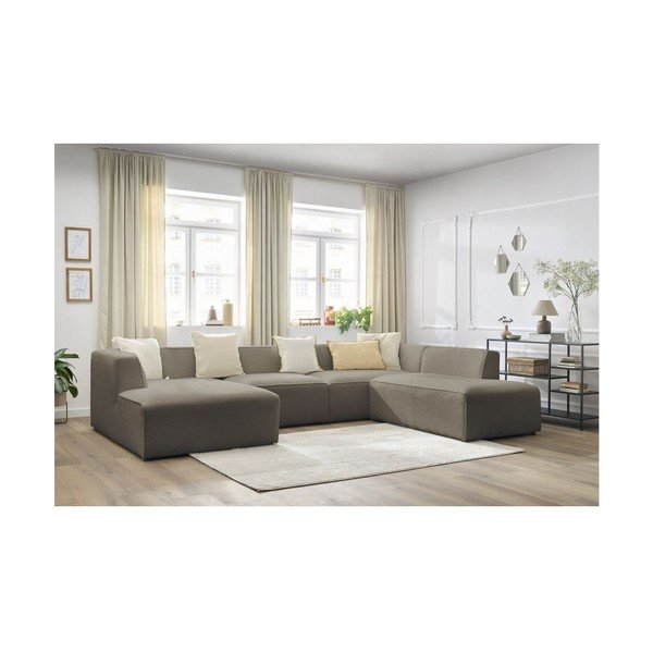 Rudos spalvos iš boucle modulinė kampinė sofa (su dešiniuoju kampu/„U“ formos) Megeve – Bobochic Paris-image-4