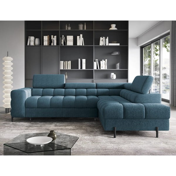 Mėlynos spalvos iš boucle sulankstoma/su sandėliavimo vieta kampinė sofa (su dešiniuoju kampu/„L“ formos) Ferucce – ELTAP-image-1