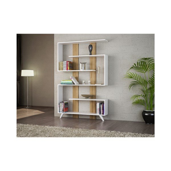 Baltos spalvos knygų spinta Rain riešutmedžio dekore-image-1