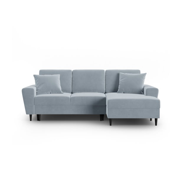 Šviesiai mėlynos spalvos iš velveto sulankstoma/su sandėliavimo vieta kampinė sofa (su dešiniuoju kampu/su gultu) Kyoto – Cosmopolitan Design