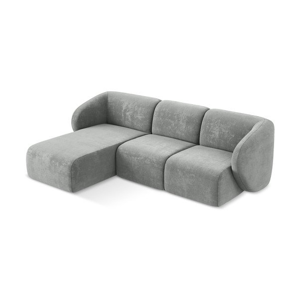 Pilkos spalvos kampinė sofa iš šenilinio audinio (su kairiuoju kampu/su gultu) Lani – Makamii-image-2